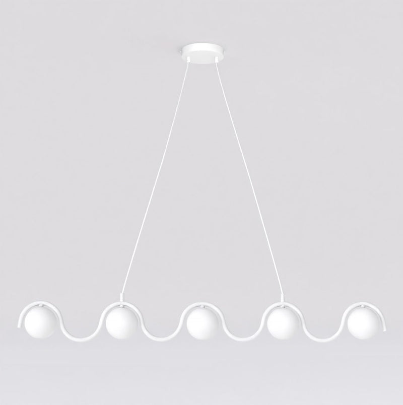 Sinus 5-light chandelier, white, opal glass