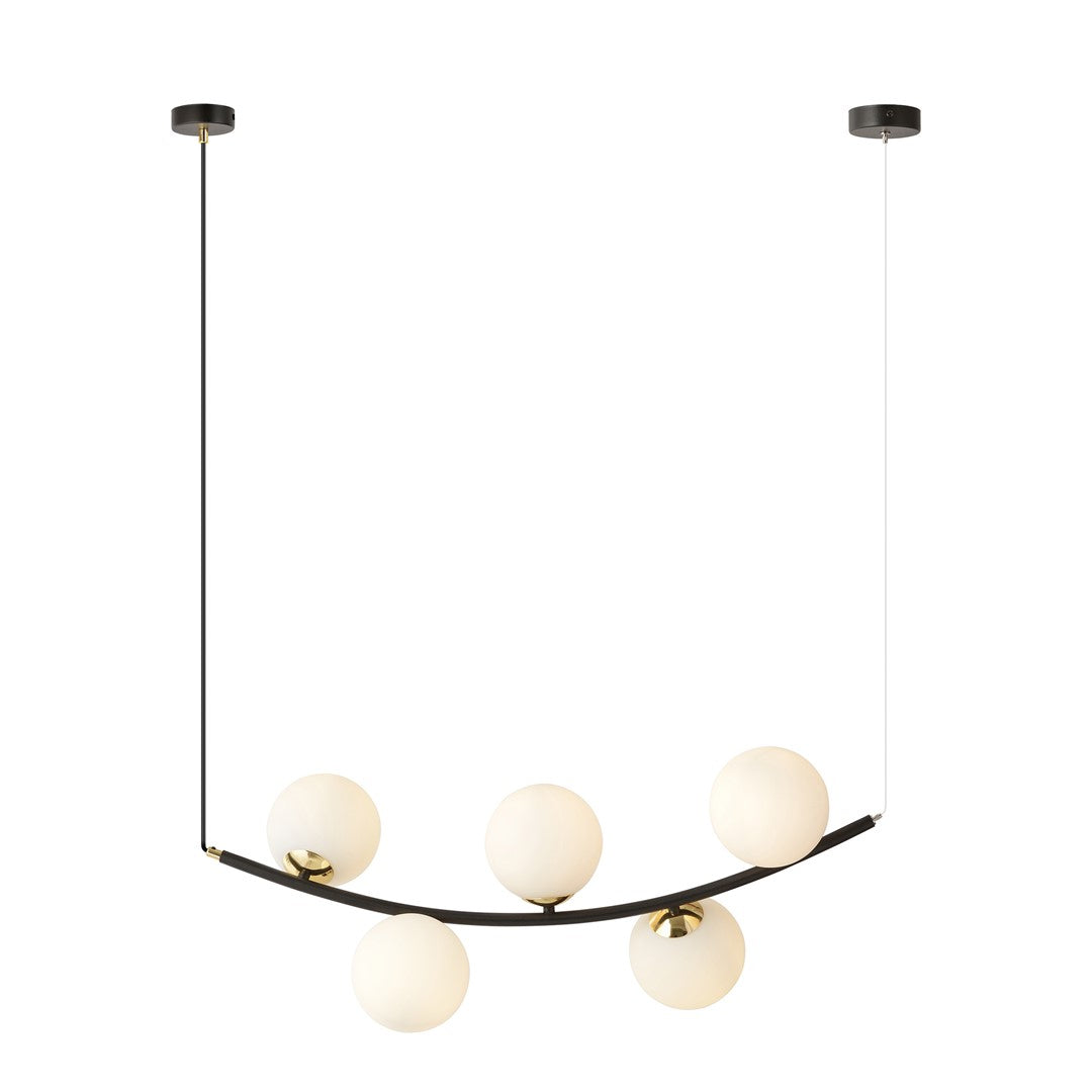 Ritz 5-light pendant, black, opal glass