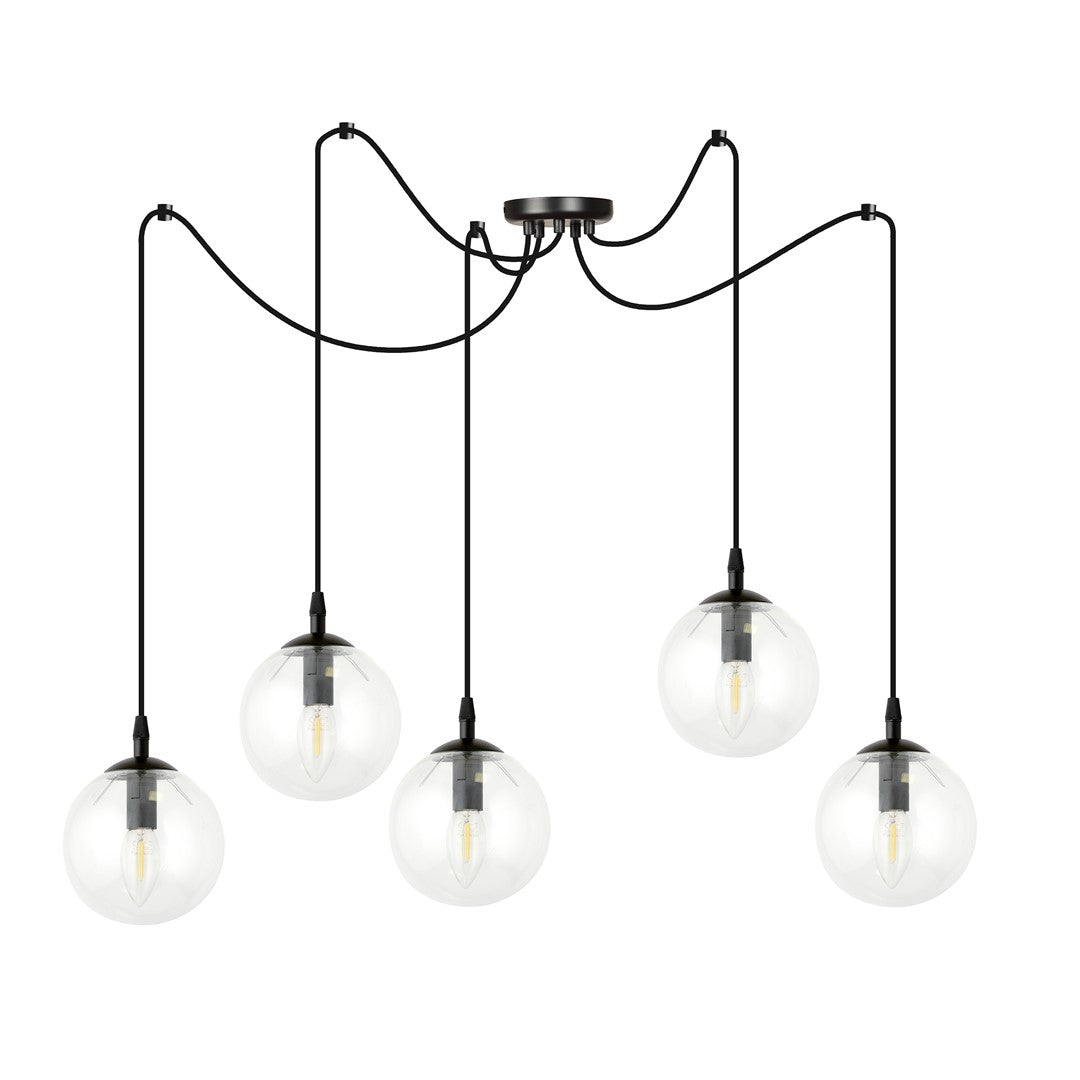 Gigi 5-light pendant, black, clear glass