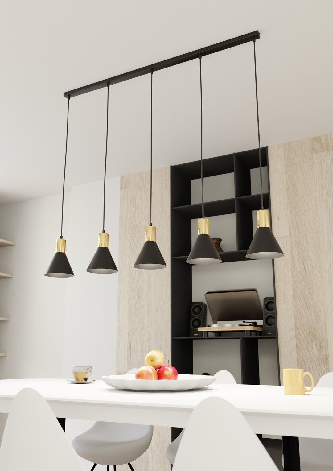 Rosa black pendant lamp, 5 lights