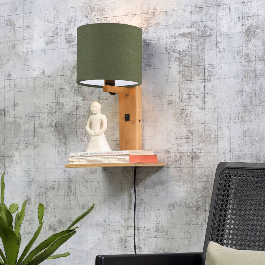 Applique murale Andes en bambou, crème et vert, hauteur 36 cm
