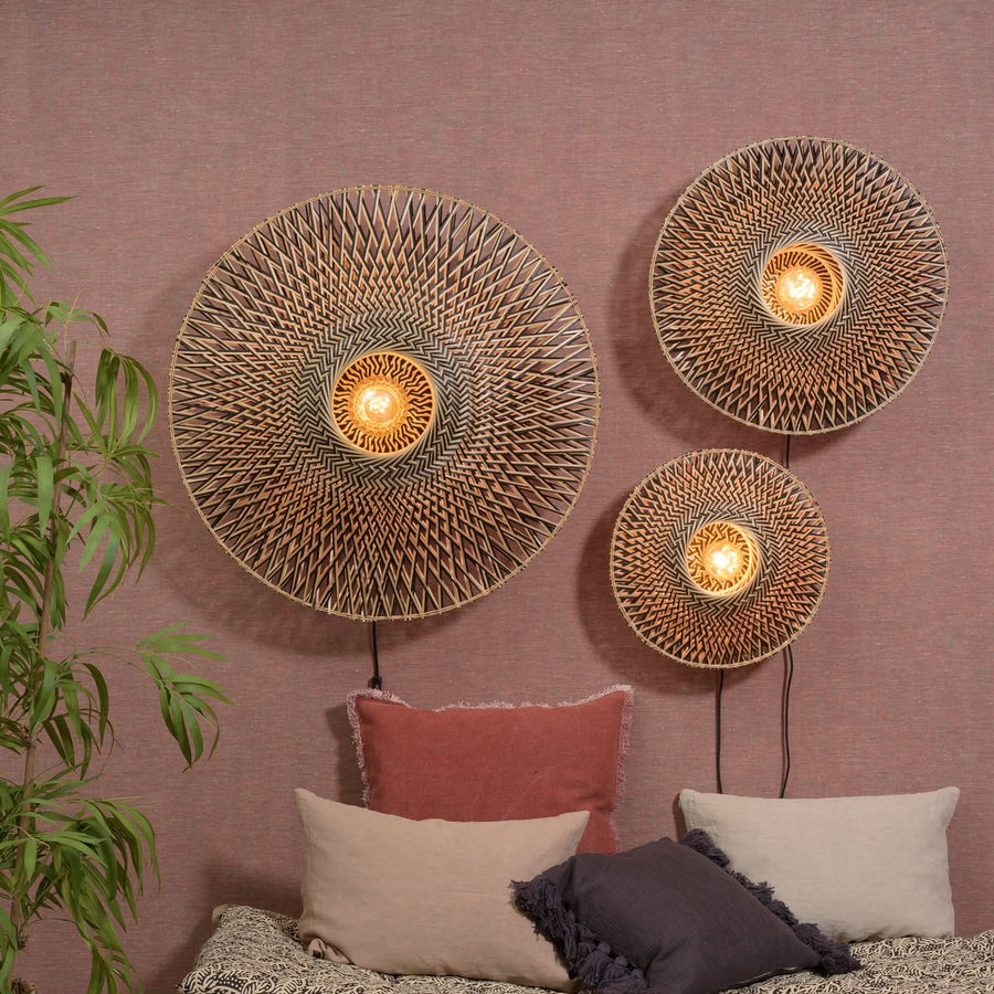 Applique murale Bali en bambou, crème et noir, Ø 44 cm