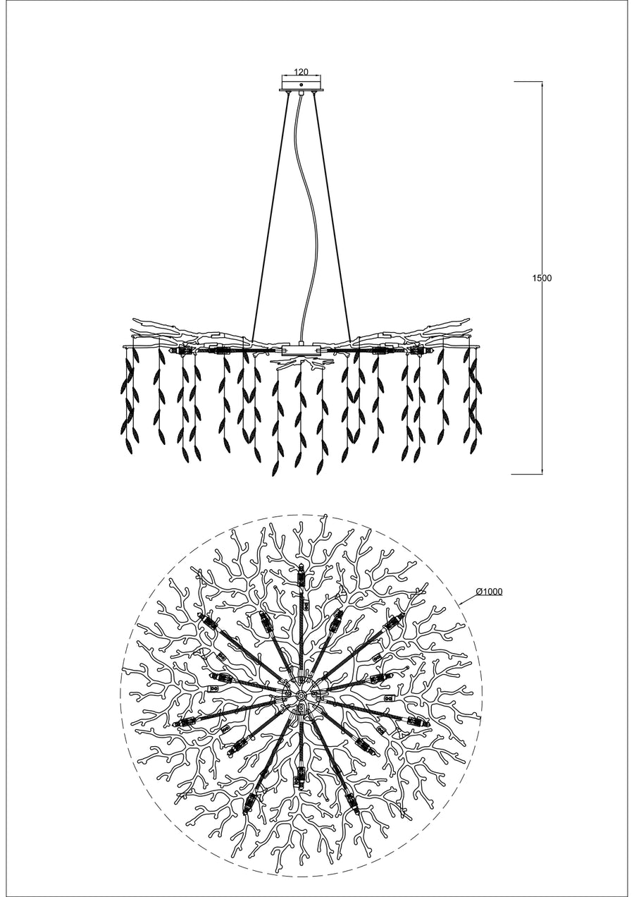 Suspension Cindy 14 lumières dorée