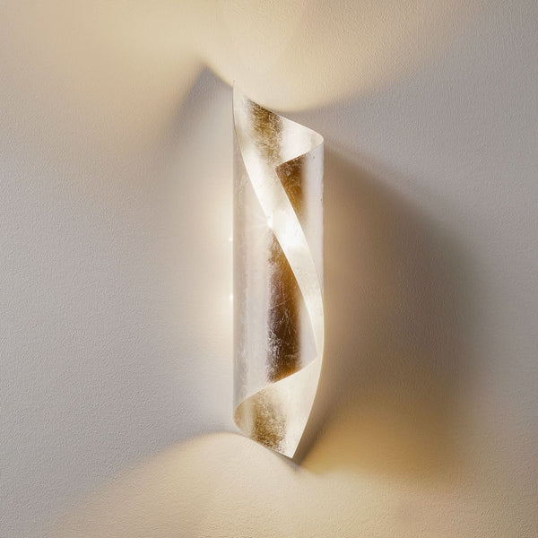 Applique murale Hué 37cm en acier, feuille d'argent, 2 lumières, Ø 8 cm