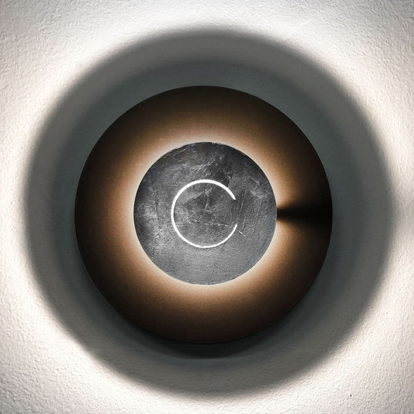 Applique murale LED DoppioZero en acier, marron foncé et feuille d'argent, Ø 30 cm