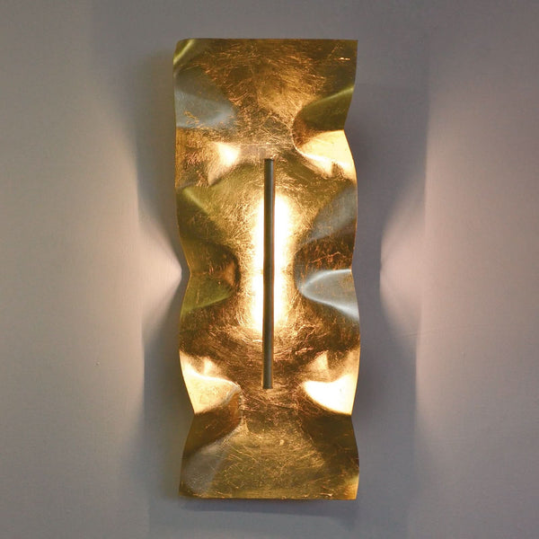 Applique murale LED Crash Tube en acier, feuille d'or, hauteur 60 cm
