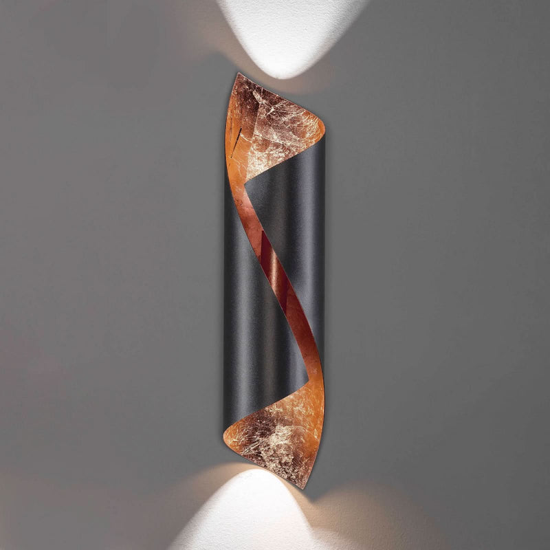 Applique murale Hué 54 en acier, anthracite et cuivré, 2 lumières, Ø 12 cm