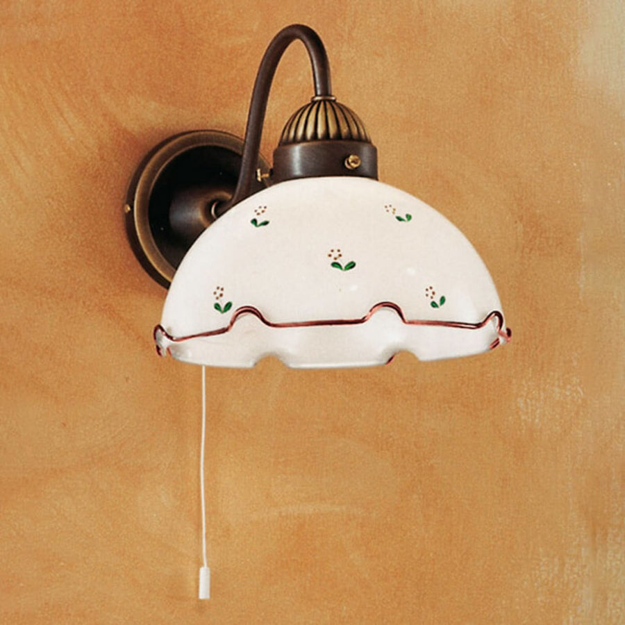 Applique murale Nonna en verre, laiton ancien et blanc, hauteur 20 cm, 75 W, largeur 20 cm