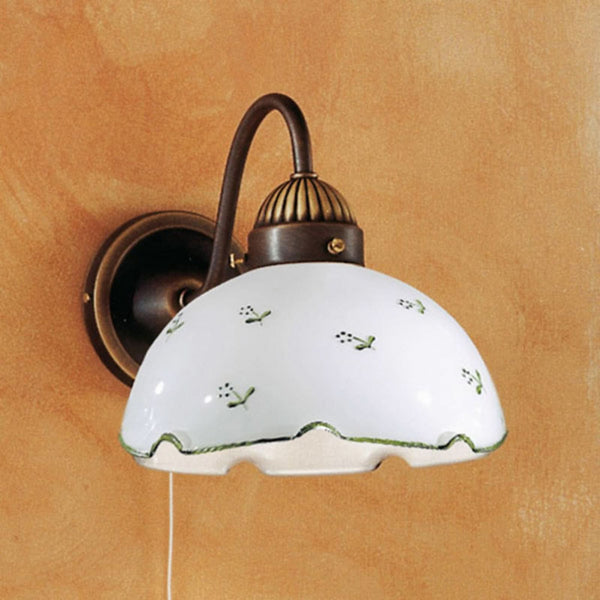 Applique murale Nonna en verre, laiton ancien et vert, hauteur 20 cm, 75 W, largeur 20 cm, modèle 2