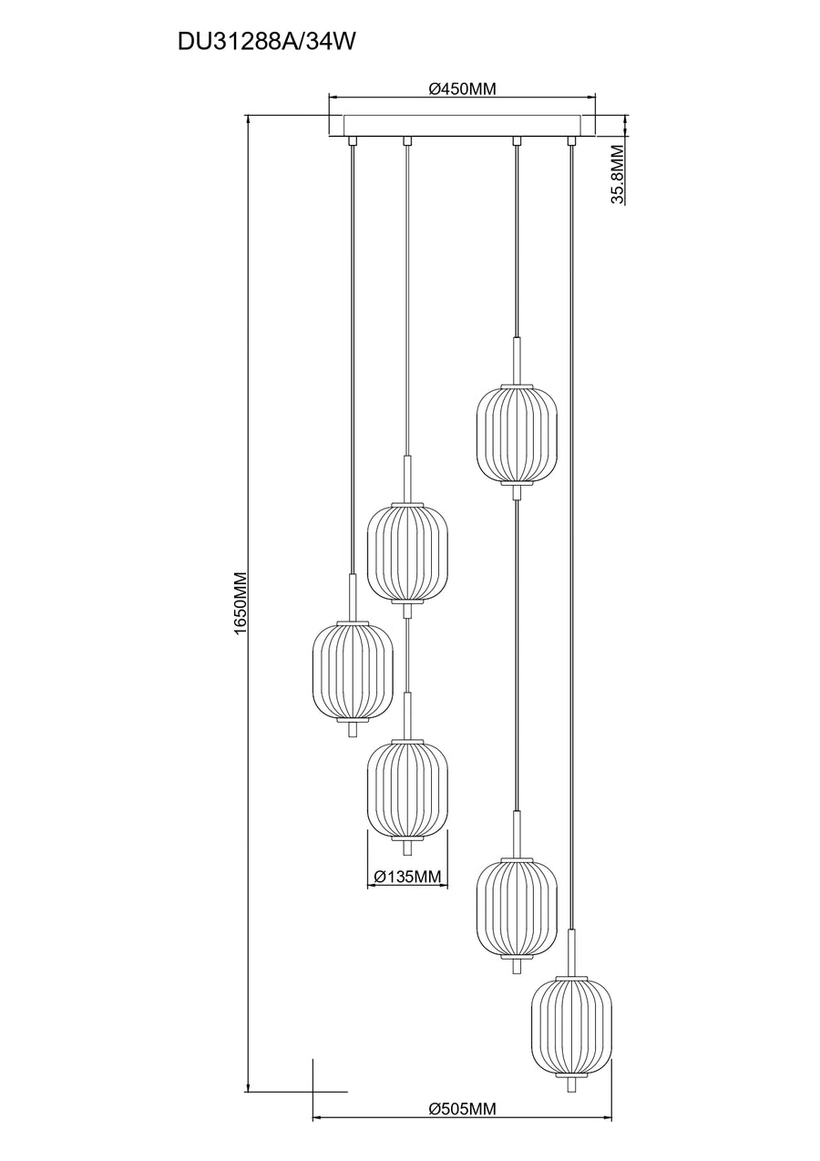Suspension Akari dorée, verre, P 50.5 cm