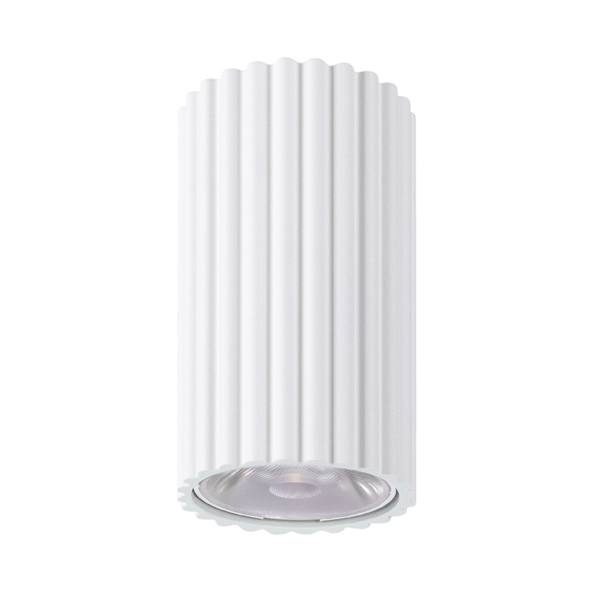 Version blanche du plafonnier cylindrique, détail du bas et de la lentille.