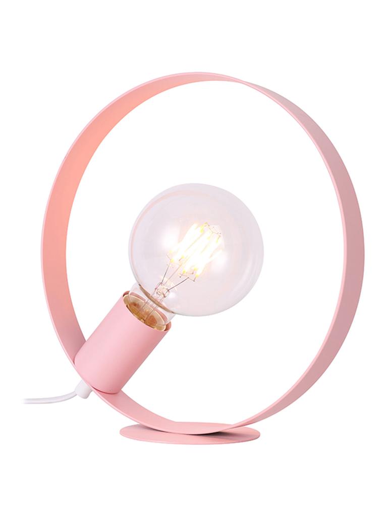 Version rose poudré, câble blanc et socle circulaire présentés de profil