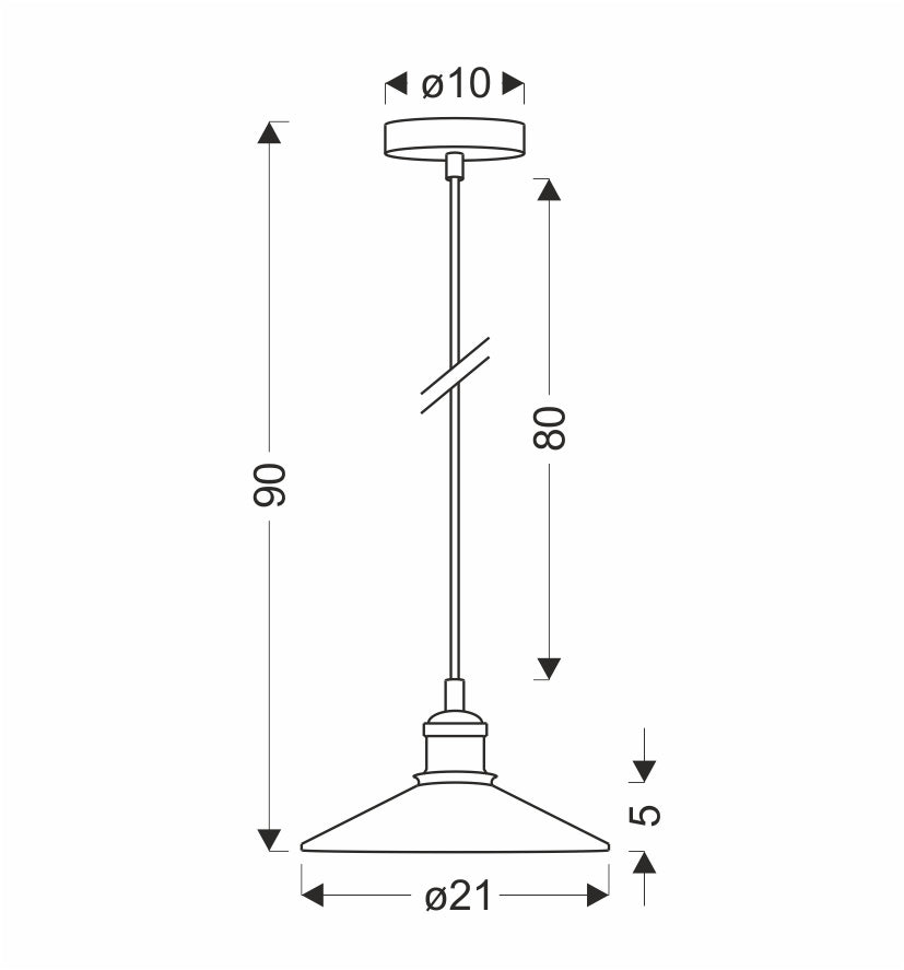 Schéma coté du luminaire : rosace, hauteur totale et diamètre de l'abat-jour