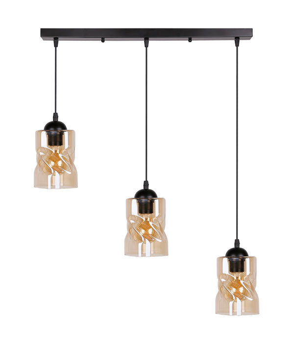 Suspension Felis 3 lumières noire, verre, L 62 cm