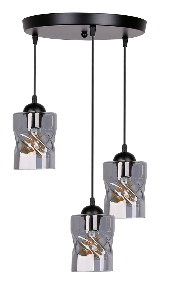 Suspension Felis 3 lumières noire, verre, L 35 cm (réf. 33-00200)