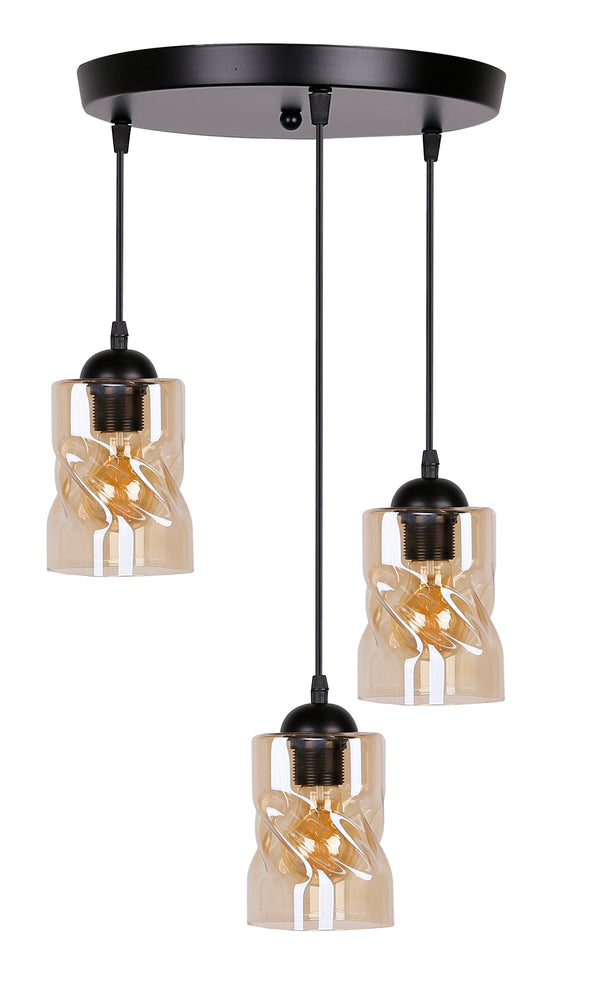 Suspension Felis 3 lumières noire, verre, L 35 cm (réf. 33-00217)