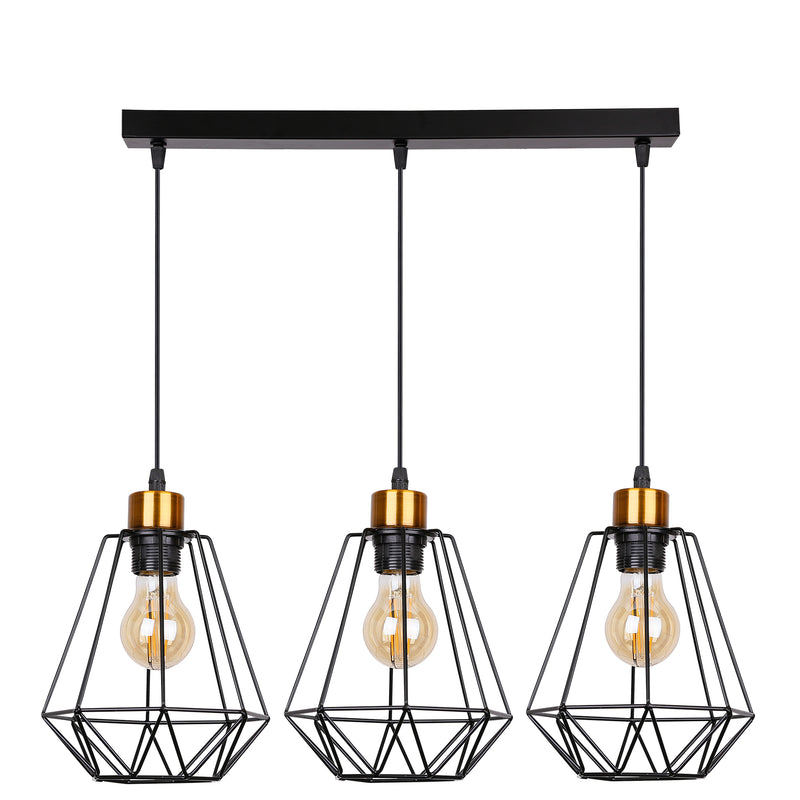 Suspension Primo 3 lumières noire et dorée, L 69 cm