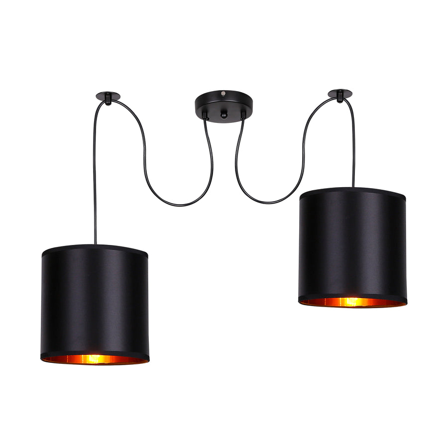 Vue de face de deux suspensions cylindriques noires à intérieur doré
