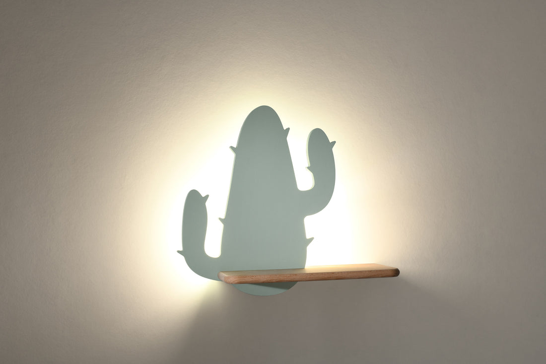 Applique murale LED Cactus 2 pour chambre d'enfant verte, bois