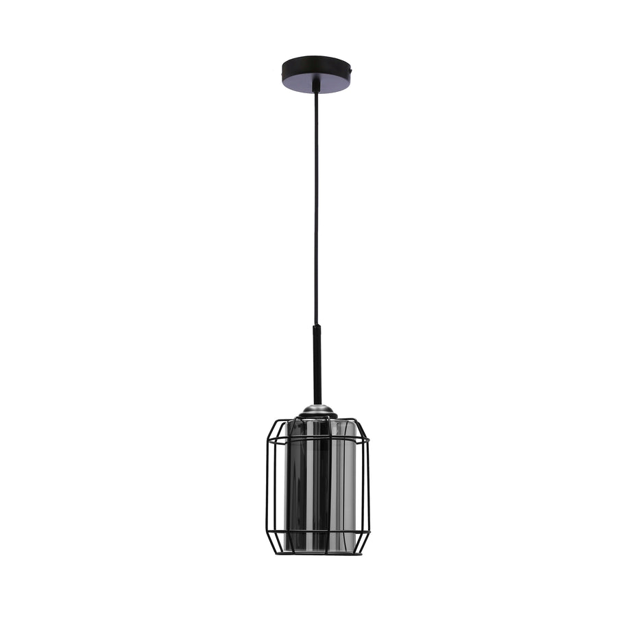 Vue rapprochée du luminaire sur fond blanc, montrant la structure en cage