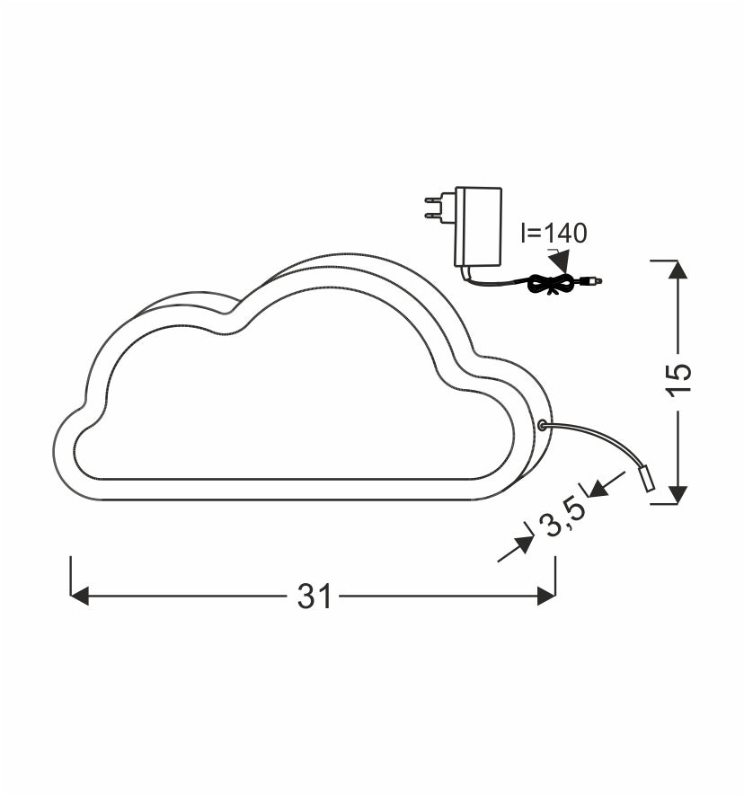 Schéma de dimensions du luminaire : largeur 31 cm, hauteur 15 cm, profondeur 3,5 cm.