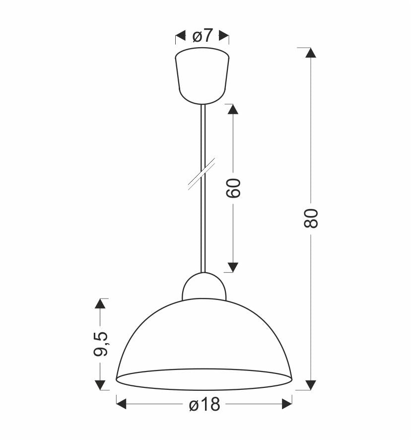 Schéma coté avec diamètre 18 cm, hauteur 9,5 cm et hauteur totale 80 cm