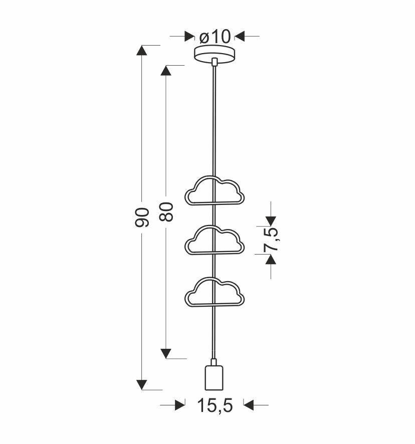 Schéma technique coté du luminaire avec hauteur totale quatre-vingt-dix centimètres et détails