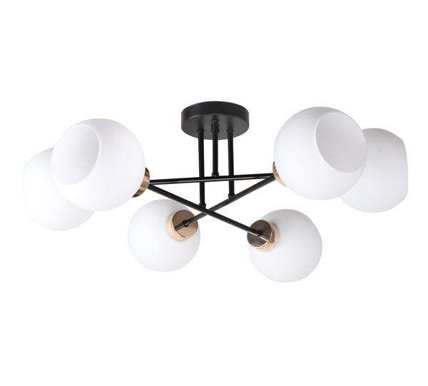Plafonnier Amanda 6 lumières noir et blanc, verre