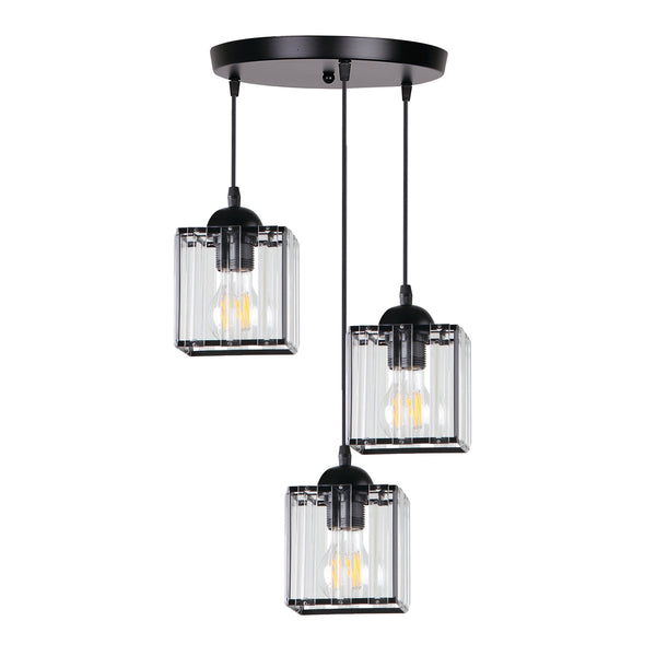Suspension Glassia 3 lumières noire, L 35 cm