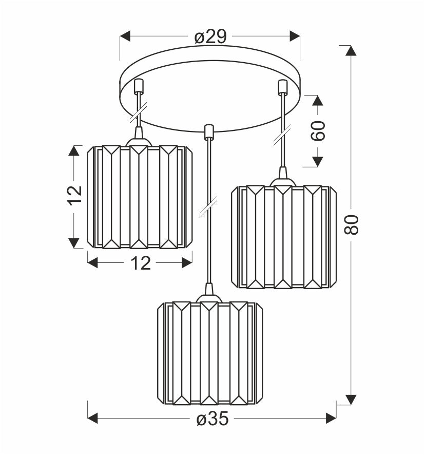 Schéma technique avec dimensions : rosace 29 cm, hauteur 80 cm et largeur 35 cm