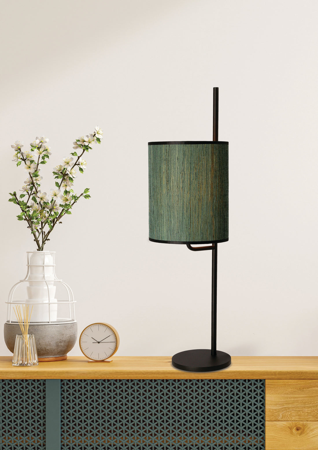 Lampe à poser Bendi verte, tissu