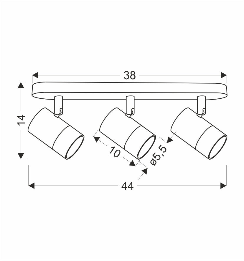 Schéma coté du luminaire avec dimensions largeur et diamètre indiqués en centimètres