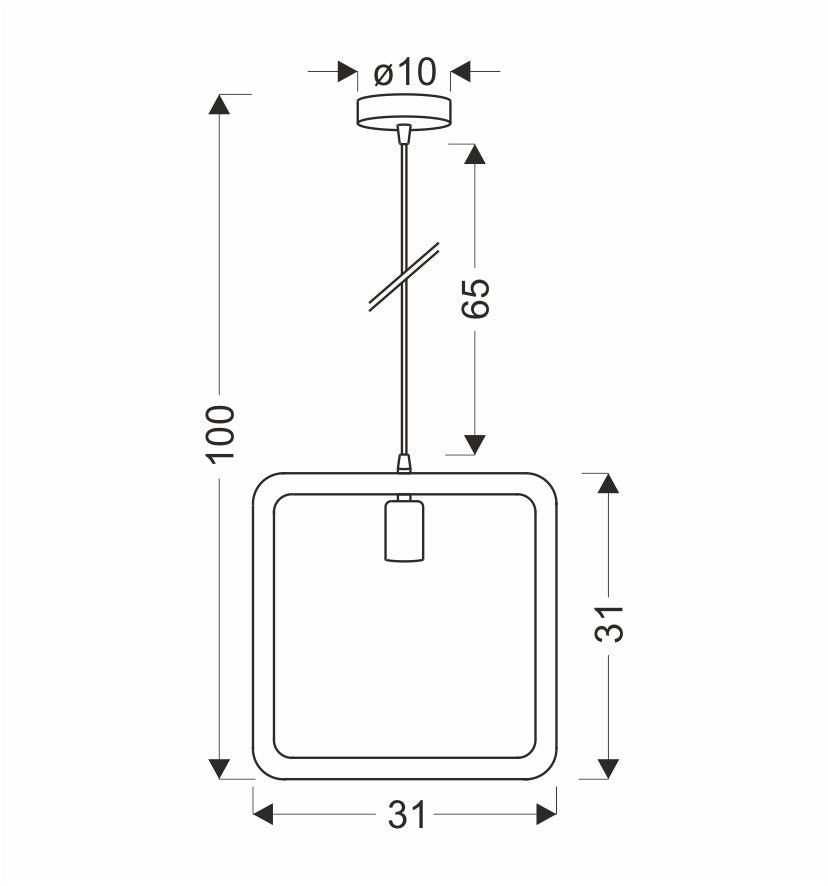 Schéma de dimensions du luminaire avec hauteur et largeur indiquées en centimètres.