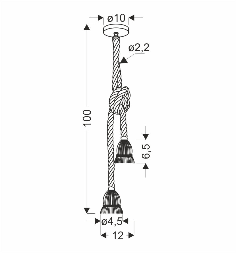 Schéma coté du luminaire, diamètre du support et hauteur totale de cent centimètres