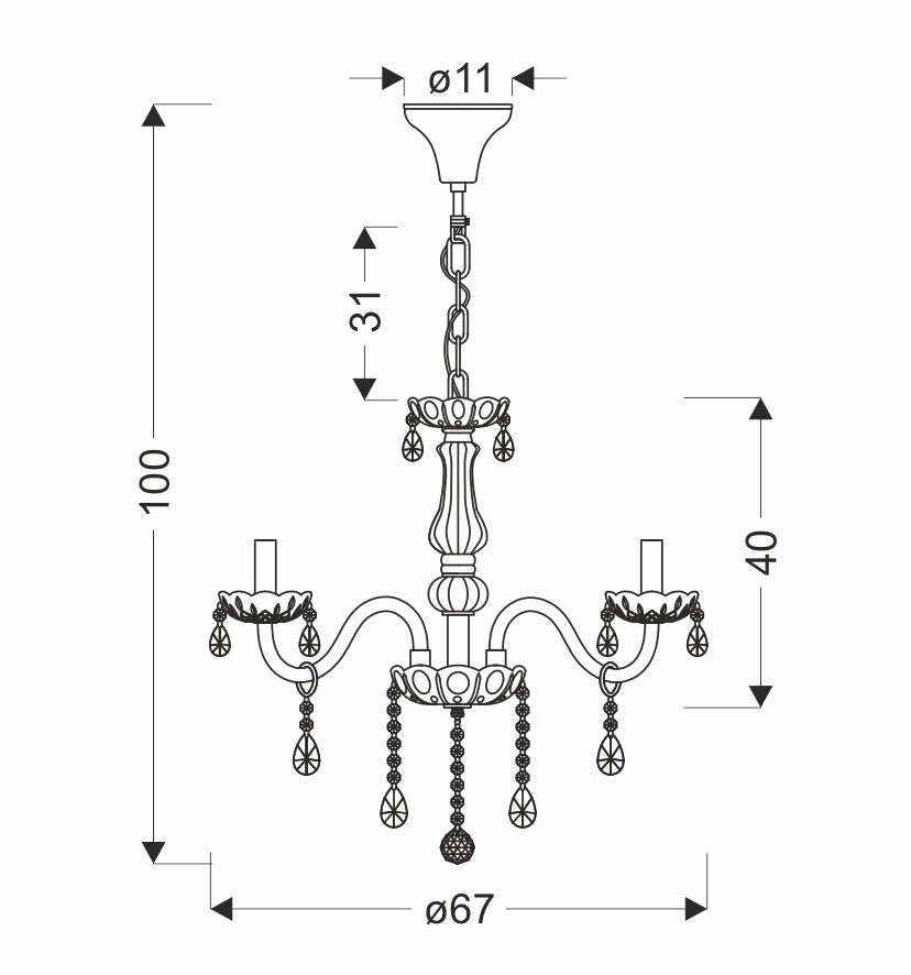 Schéma de dimensions du luminaire avec hauteur et diamètre indiqués.