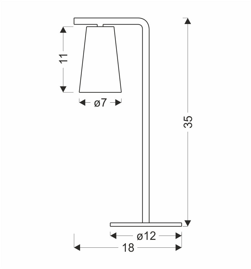 Schéma coté du luminaire : hauteur 35 cm, base et abat-jour cerclés