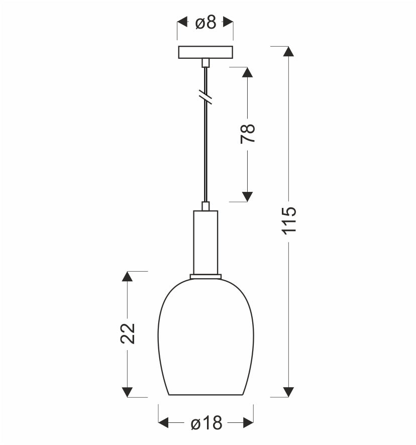 Schéma de dimensions de la suspension avec hauteur et diamètre