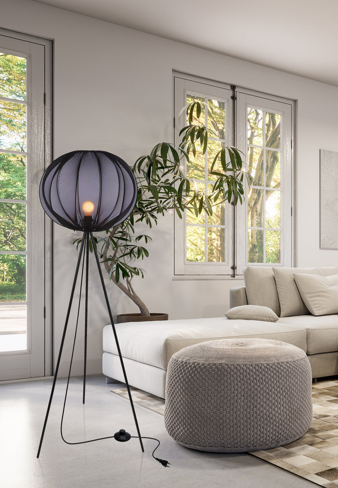 Lampadaire Mellow noir, tissu