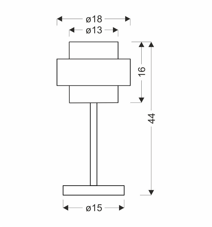 Schéma coté du luminaire : diamètre 18 cm et hauteur totale 44 cm