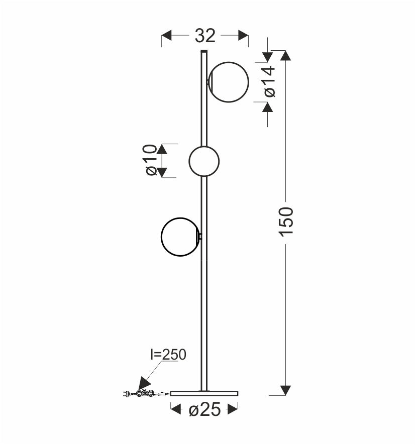 Lampadaire Kama 3 lumières, verre