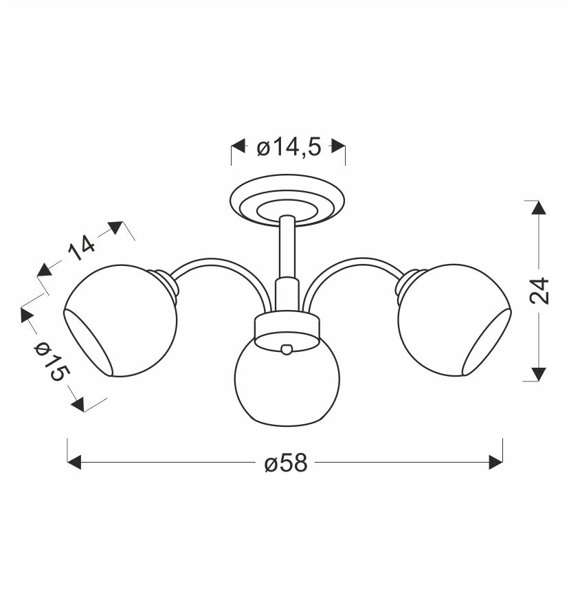 Schéma de dimensions cotées : diamètre 58 cm, hauteur 24 cm, rosace 14,5 cm