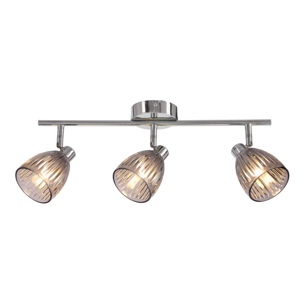 Plafonnier Jeffrey 3 lumières argenté, verre, L 54 cm