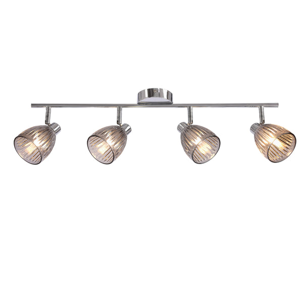 Plafonnier Jeffrey 4 lumières argenté, verre