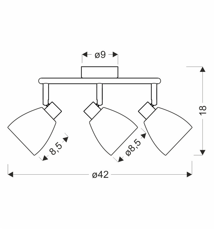 Schéma technique coté du luminaire avec diamètre 42 cm et hauteur 18 cm