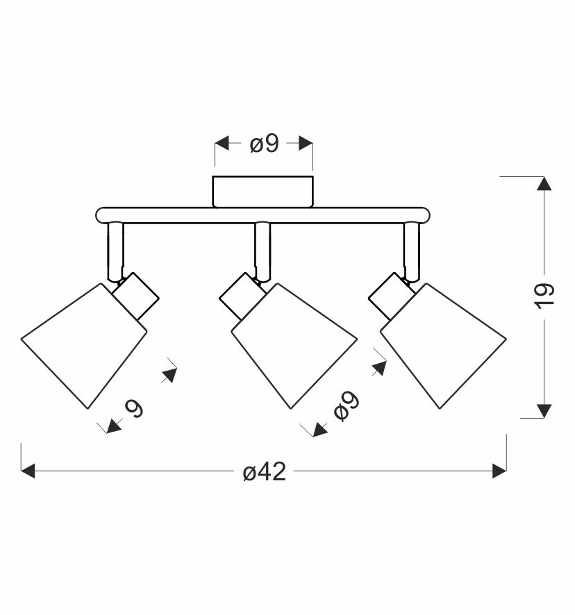 Schéma technique côté du plafonnier avec diamètre 42 cm et hauteur 19 cm.