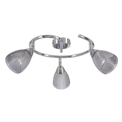 Plafonnier Estello 3 lumières argenté, verre, L 52 cm