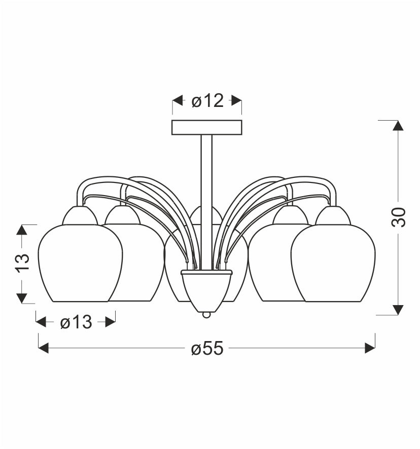Schéma technique coté montrant le diamètre total et la hauteur du luminaire