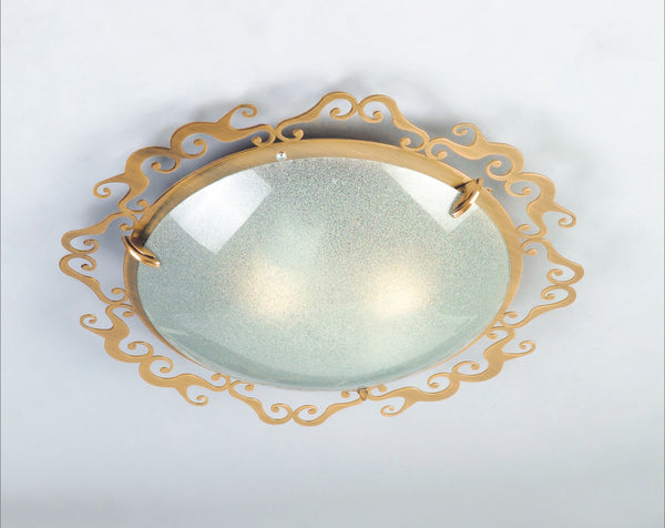 Plafonnier Casablanca 2 lumières laiton vieilli, verre, Ø 38 cm