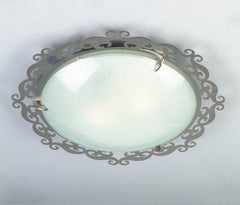Plafonnier Casablanca 2 lumières nickel satiné, verre, Ø 38 cm