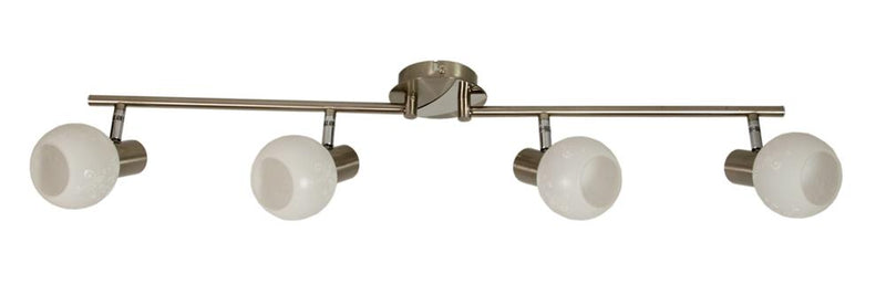 Plafonnier Avila 4 lumières nickel satiné, verre, L 91 cm